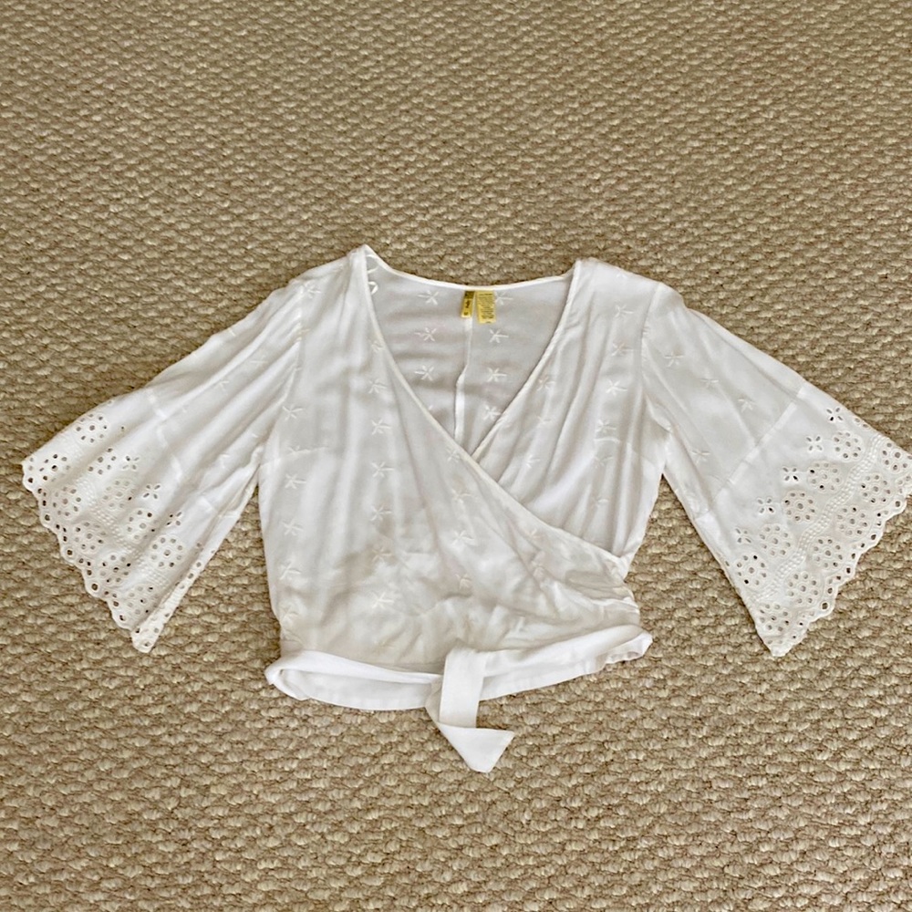 JAPANA Cross Front Eyelet Blouse